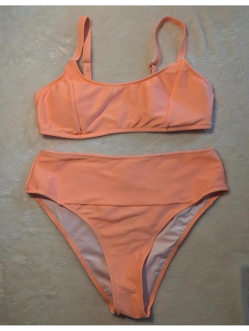 NWT Peach Ribbed Bikini Set with Adjustable Straps